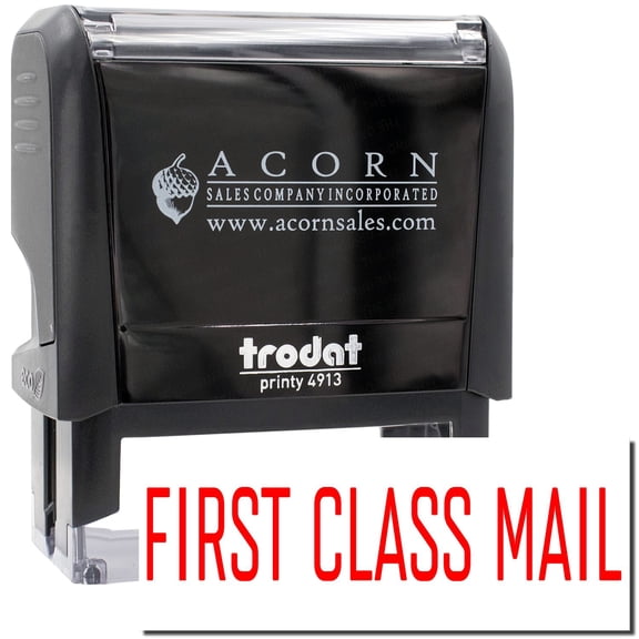 Large Self-Inking Narrow Font First Class Mail Stamp, Trodat Printy 4913, Press and Print Stamping, Impression Size 7/8" x 2-1/4", Up to 10,000 Impressions - Red Ink