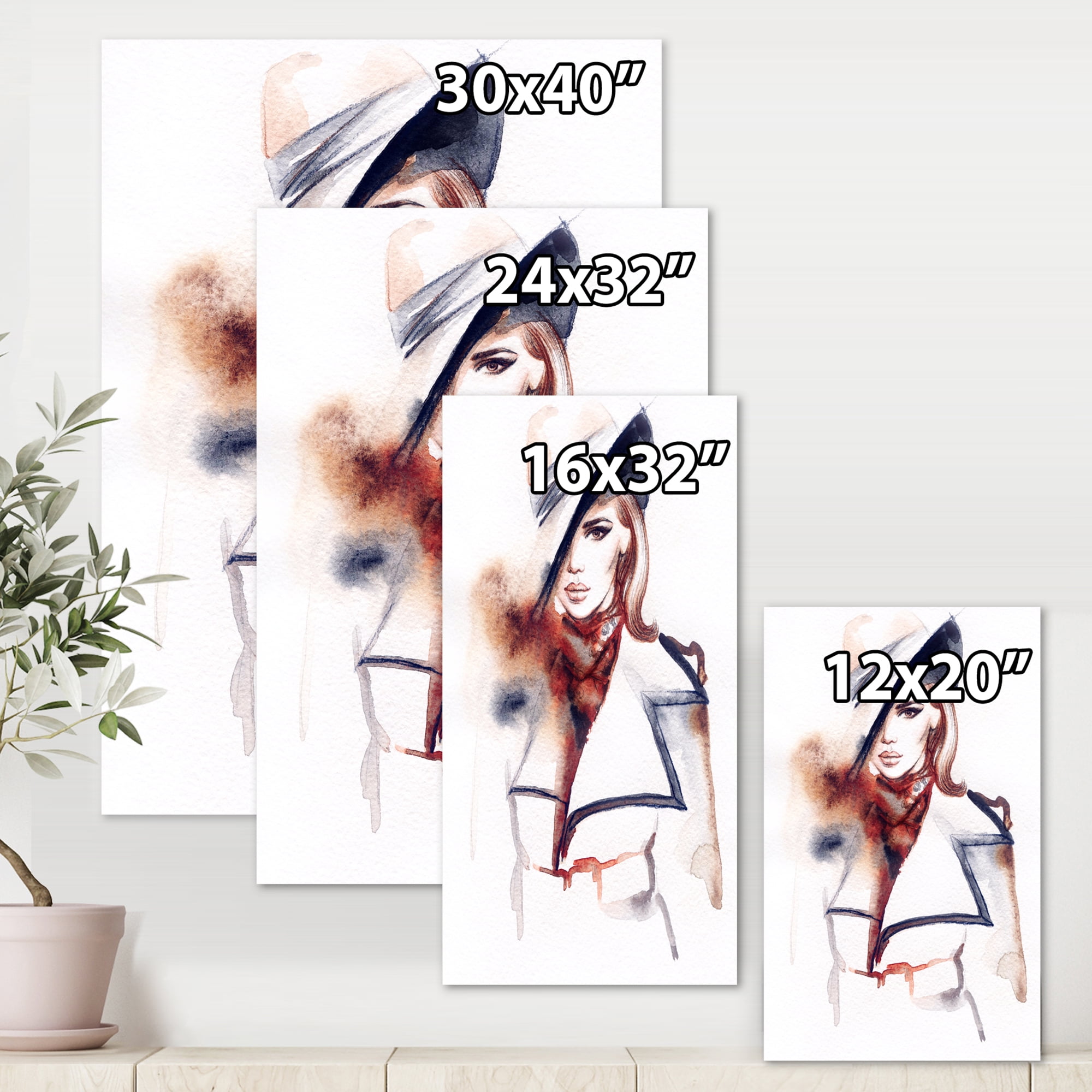 Designart ' Fashion Portrait of Woman Wearing Hat ' Modern Canvas Wall Art Print
