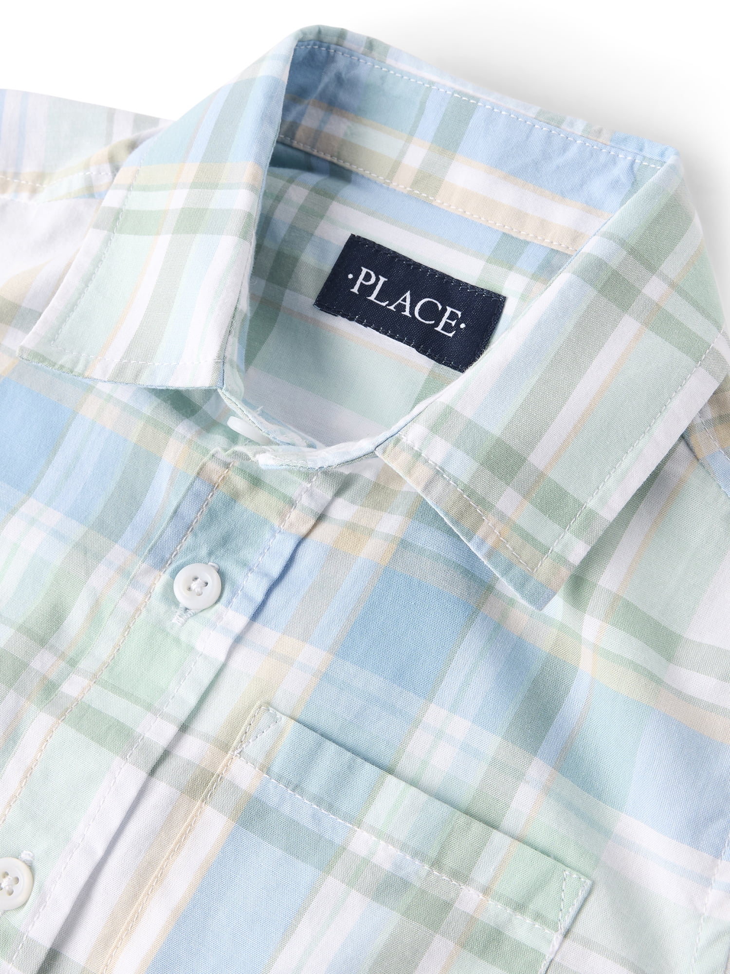 The Children's Place Boys Short Sleeve Plaid Poplin Button Up Shirt, Sizes XS-XXL