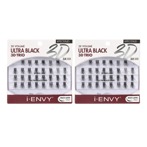 iENVY 3D Trio Lash Ultra Black Long (PAQUETE de 2) Doble volumen Naturalmente esponjoso Aplicación 3 veces más rápida y fácil