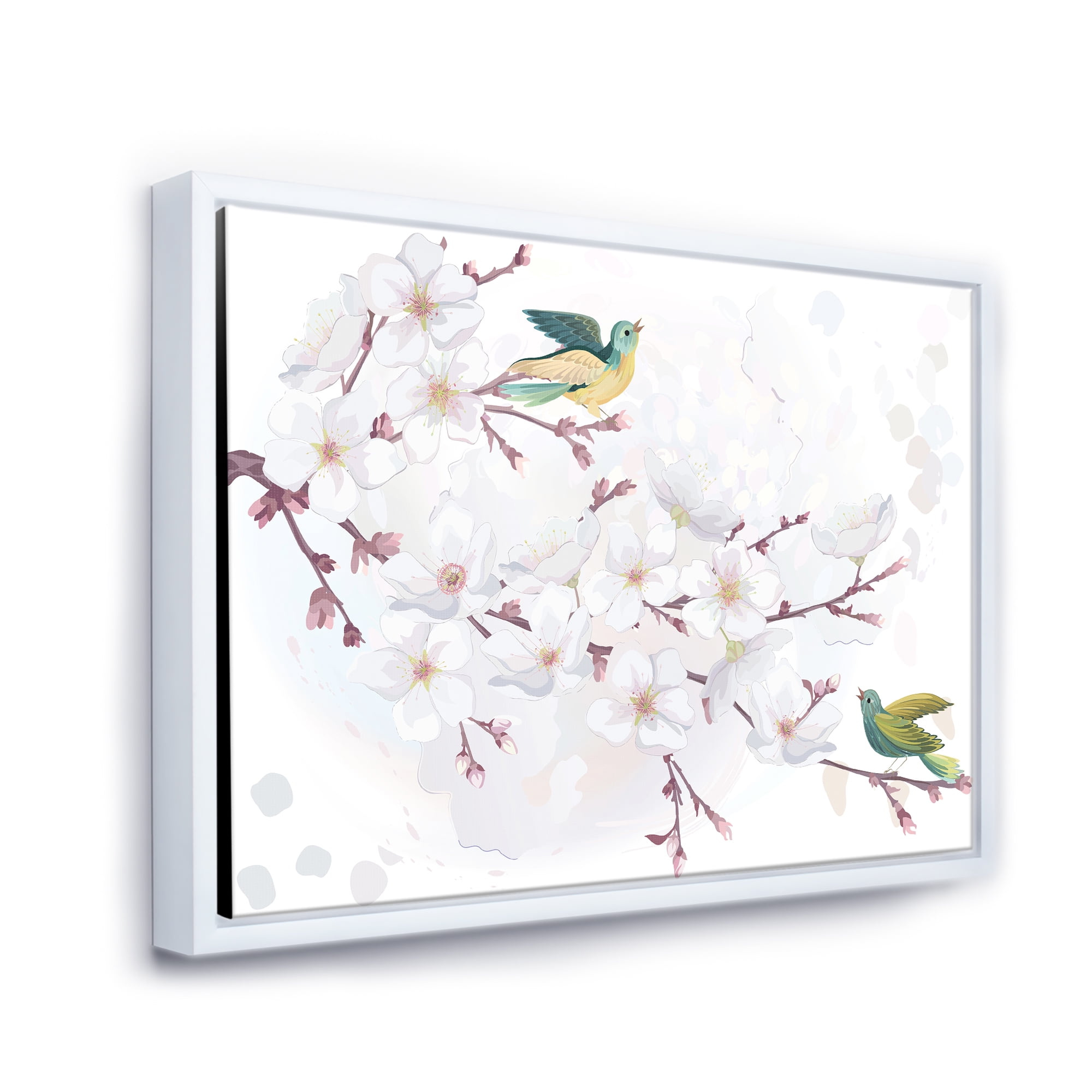 Designart 'Blossoming Cherry Tree and Birds' Traditional Framed Canvas Wall Art Print