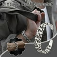 thumbnail image 2 of Silver Vintage Oval Bracelet Retro Elegant Open Cuff Bracelet for Men, 2 of 9