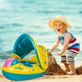 thumbnail image 4 of Baby Swimming Float Inflatable Toddler Swimming Pool Float with  and Bottom Support for Safer Swims Sunshade Submarine Float with Steering Wheel for the Age of 16-36 Months, 4 of 10