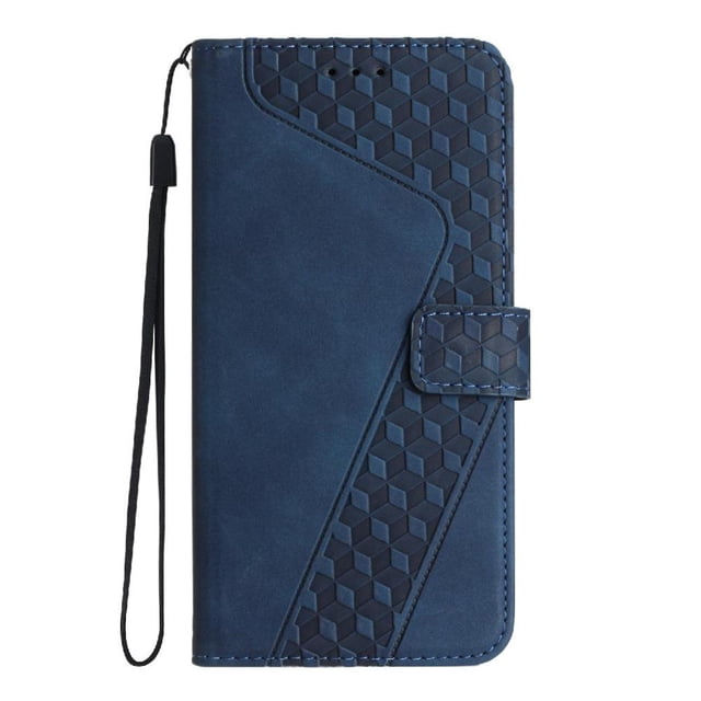 Wallet Case for Xiaomi Redmi Note 14 Pro Plus with Card Holder, Cash Pocket, Kickstand, Magnetic Clasp & Wrist Strap, Geometric Texture Folio Cover Blue