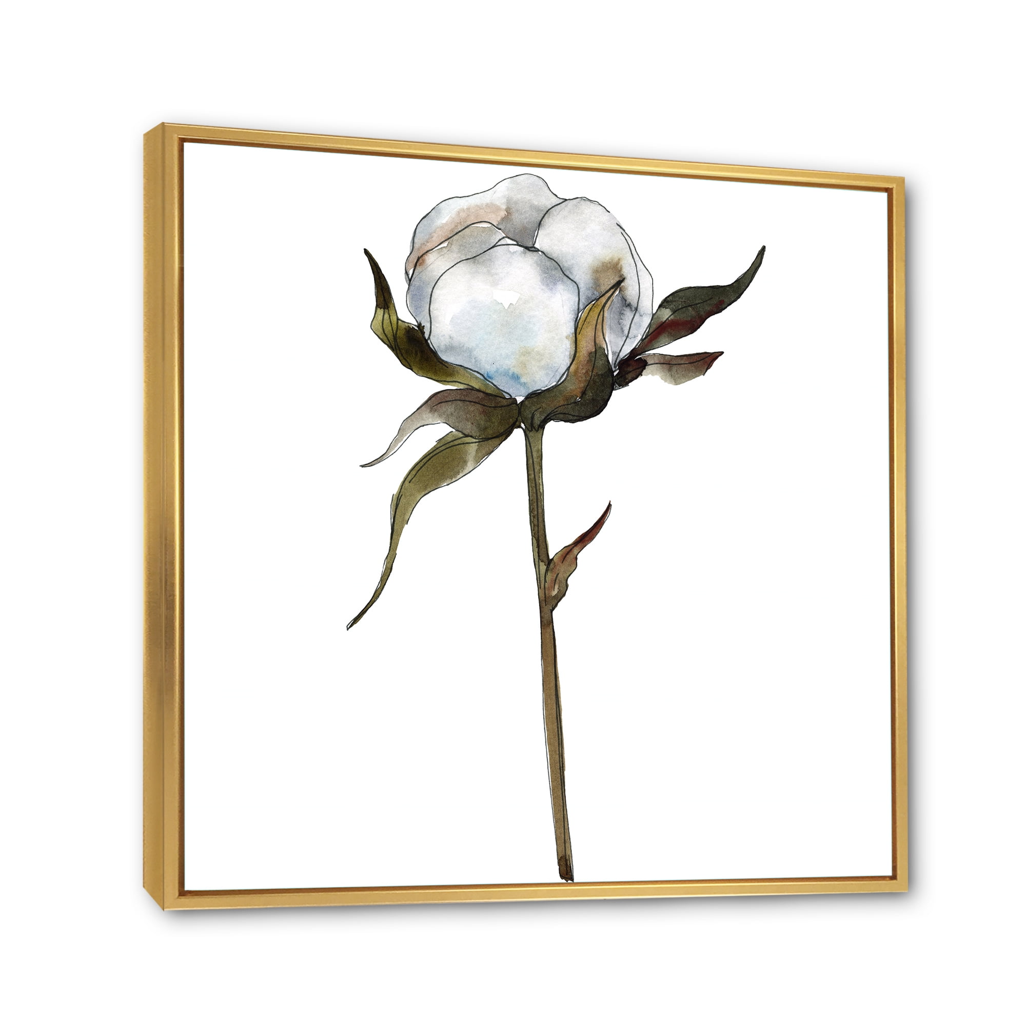 Designart 'Cotton Flower Retro Style' Traditional Framed Canvas Wall Art Print