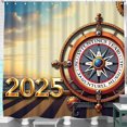 thumbnail image 1 of Sunset Shower Curtain with Ship's Wheel Design - Elegant 2025 Decor, 1 of 4