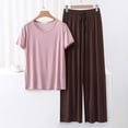 thumbnail image 2 of fatyb Pajama Sets for Women Short Sleeve Comfy Tops Wide Leg Sleep Pants 2 Piece Lounge Outfits, 2 of 3