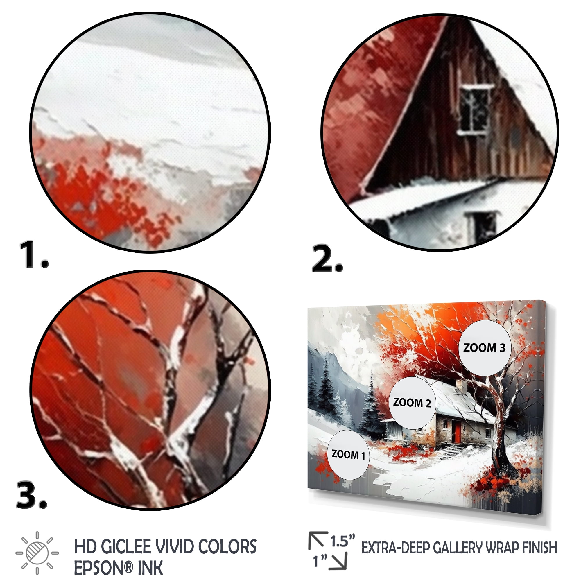 Designart Monochrome Orange Cottage In Winter VII Canvas Wall Art