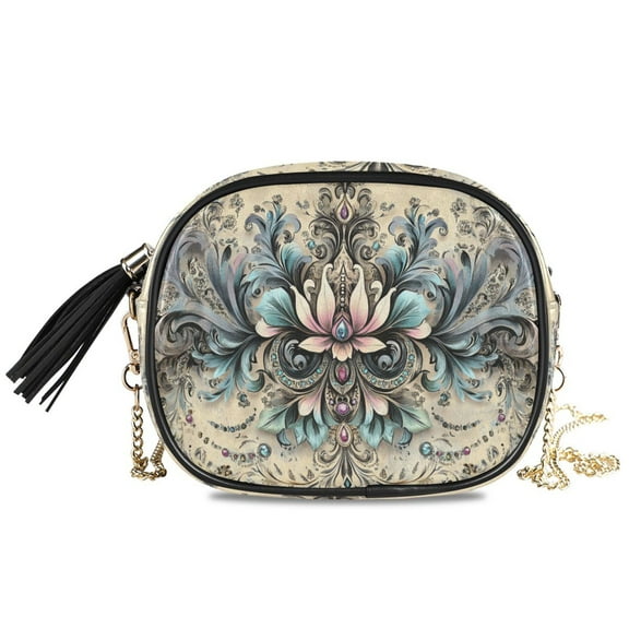 Womens Casual Chain Shoulder Bag Simple style Floral and Jewel Design Pattern Crossbody Bag