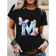 thumbnail image 1 of Camisetas con diseño gráfico para mujer, playera corta, clásico, estética, ropa de verano de los 90T-Shirt with Colorful Butterfly & Heart Graphic Print, Short Sleeve Crew Neck Pullover Top for All, 1 of 7