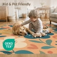 thumbnail image 4 of ODIKA 2'x3' Teal Blue Retro Floral Delight Washable Accent Rug Charming 70s Inspired Garden Pattern Design for Bedroom, Nursery, RV, Pet Friendly, Bedside Mat, 4 of 7