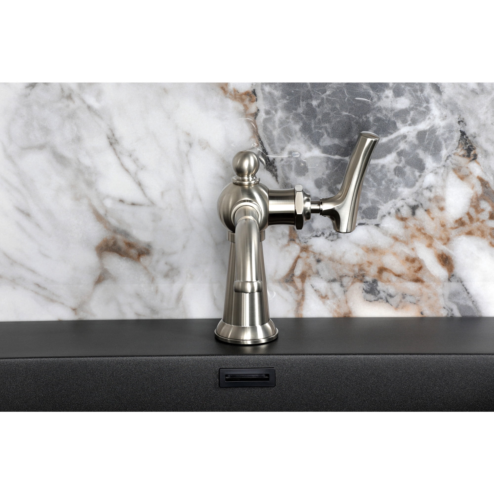 Kingston Brass KS3548TKL Hallerbos One-Handle 1-Hole Bathroom Faucet with Push Pop-Up Drain in Brushed Nickel