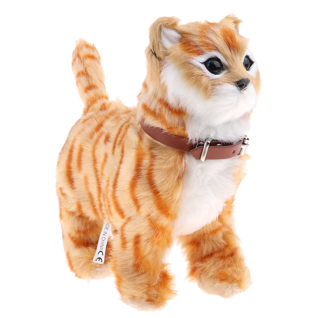 Cat Meow Wagging Electronic Toys Plush Cat Toys Stuffed Toy Xmas Gift Brown
