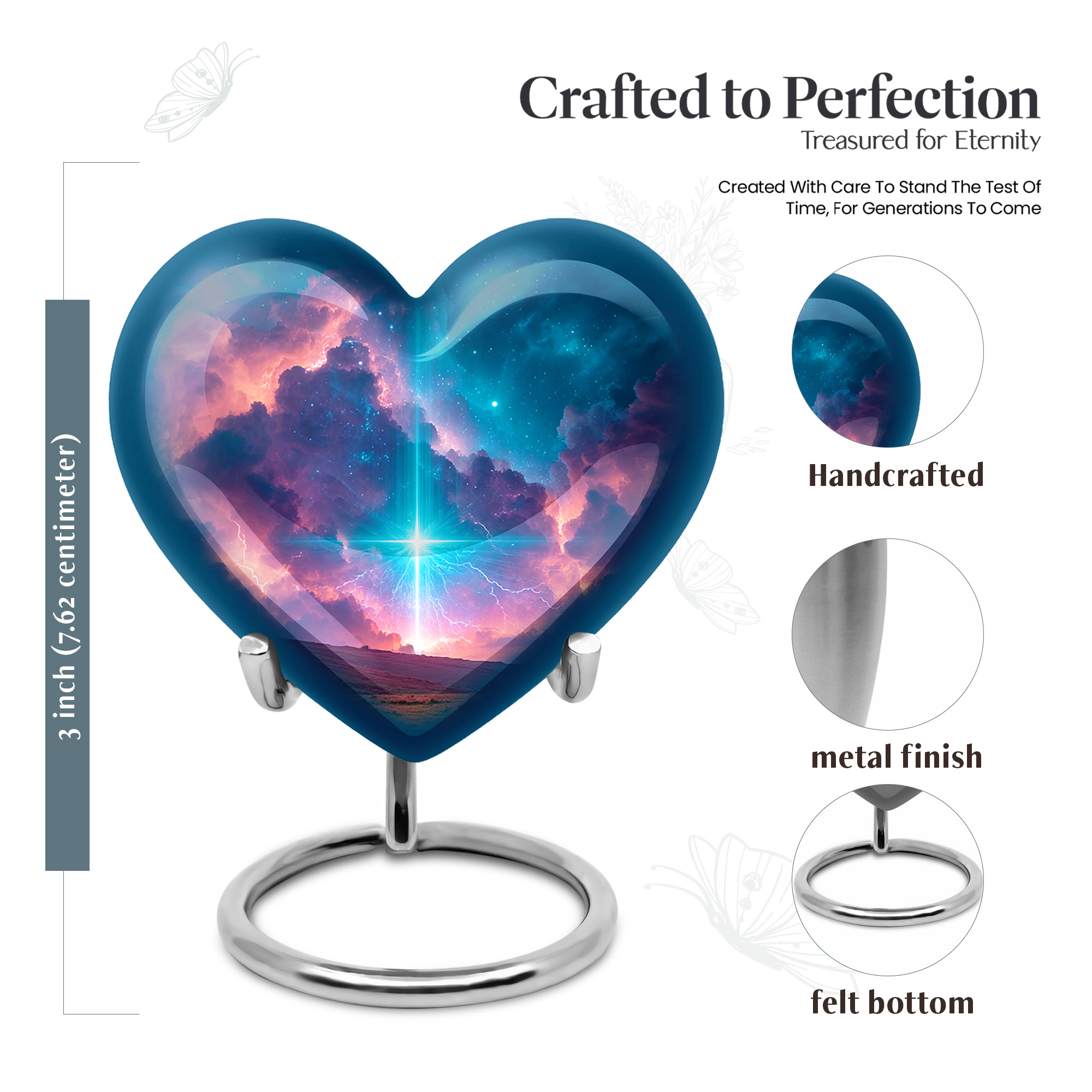 MUKTIVE Cross Tiny Urn for Ashes for Women, Mini Navy Blue Funeral Urns for Human Ashes Adult Man, Keepsake Heart Shape Cremation Urn for Mom and Son, Decorative Burial Urns for Human, 3 Inch