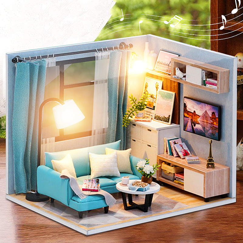 3D Wooden Miniature Dollhouse Furniture Kids DIY Doll House Model Princess Room 