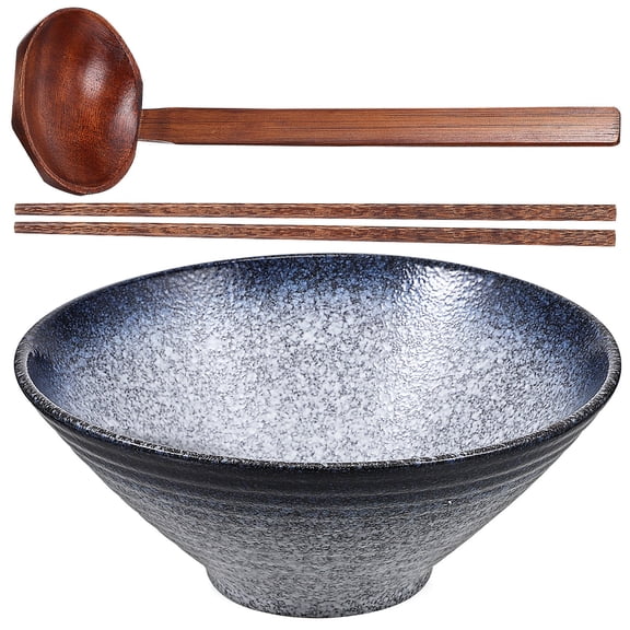 UNOMOR Japanese Ramen Bowl Set with Ceramic Bowls Wooden Chopsticks and Spoon for Home Use Assorted Color