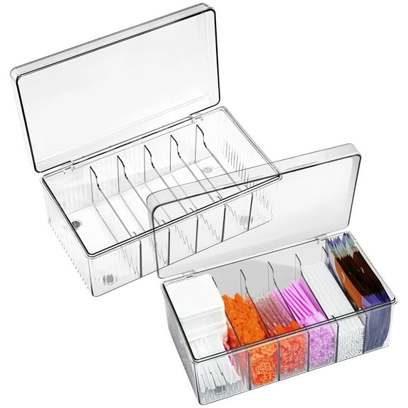 2 Pcs Clear Acrylic Eyelash Extension Organizer, Dustproof Lash Tech Storage Case with 6 Compartments, Professional Salon Supply Holder for Cart