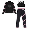 thumbnail image 4 of TiaoBug Kids Girls 3Pcs Sports Outfit Crop Top with Athletic Leggings Zipper Jacket Tracksuit Gym Set Black&Pink 16, 4 of 5