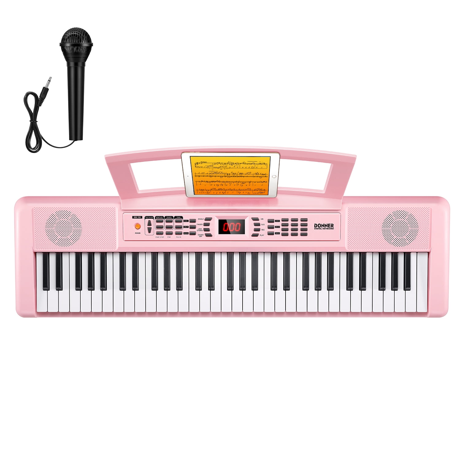 Donner DEK-100 61-Key Portable Digital Piano for Beginners, 128 Tones & Rhythms, Sustain Pedal, Auto Accompaniment, Lightweight & Compact, Pink