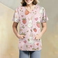 thumbnail image 4 of Uniform Scrubs For Women，Easter Scrub Tops Women Bunny Egg Hunt Print Scrubs Short Sleeve Holiday Working Uniform with Pockets，Pink，XXXXXL, 4 of 4