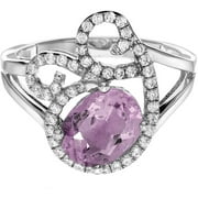 Platinum-Plated Sterling Silver Floral Lace-Cut Amethyst Pave CZ Ring