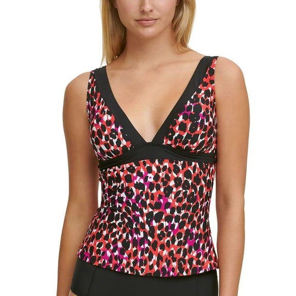 DKNY PARADISE MULTI Printed V-neck Tankini Swim Top, US Small