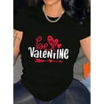 thumbnail image 1 of Preciosa camiseta informal de manga corta con estampado gráfico de San Valentín para mujer, transpirable para uso diario., 1 of 5