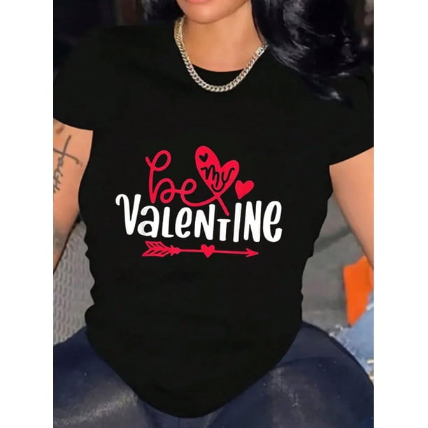 Preciosa camiseta informal de manga corta con estampado gráfico de San Valentín para mujer, transpirable para uso diario.