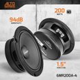 thumbnail image 2 of AUDIO Altavoz de rango medio poco profundo de 6.5 pulgadas, 6MR200A-4, 200 vatios, 4 ohmios de montaje poco profundo altavoz delgado de audio para coche, bobina de voz de 1.5 pulgadas, compacto, 2 of 14