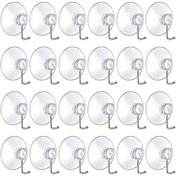 24Pcs 40mm Small Suction Cups with Hooks Heavy Duty Clear Plastic Suction Hooks Door Glass Windows Sucker Hooks for Bathroom Hanging Lights Door Sucker Hooks for Wreath Kitchen Wall Shower Towel Hooks