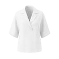 thumbnail image 4 of VEKDONE Cotton Shirts for Women Deep V Neck Collared Shirt Summer 3/4 Length Sleeve Tunic Tops Dressy Solid Color Loose Fit Work Blouse White XXXL, 4 of 6