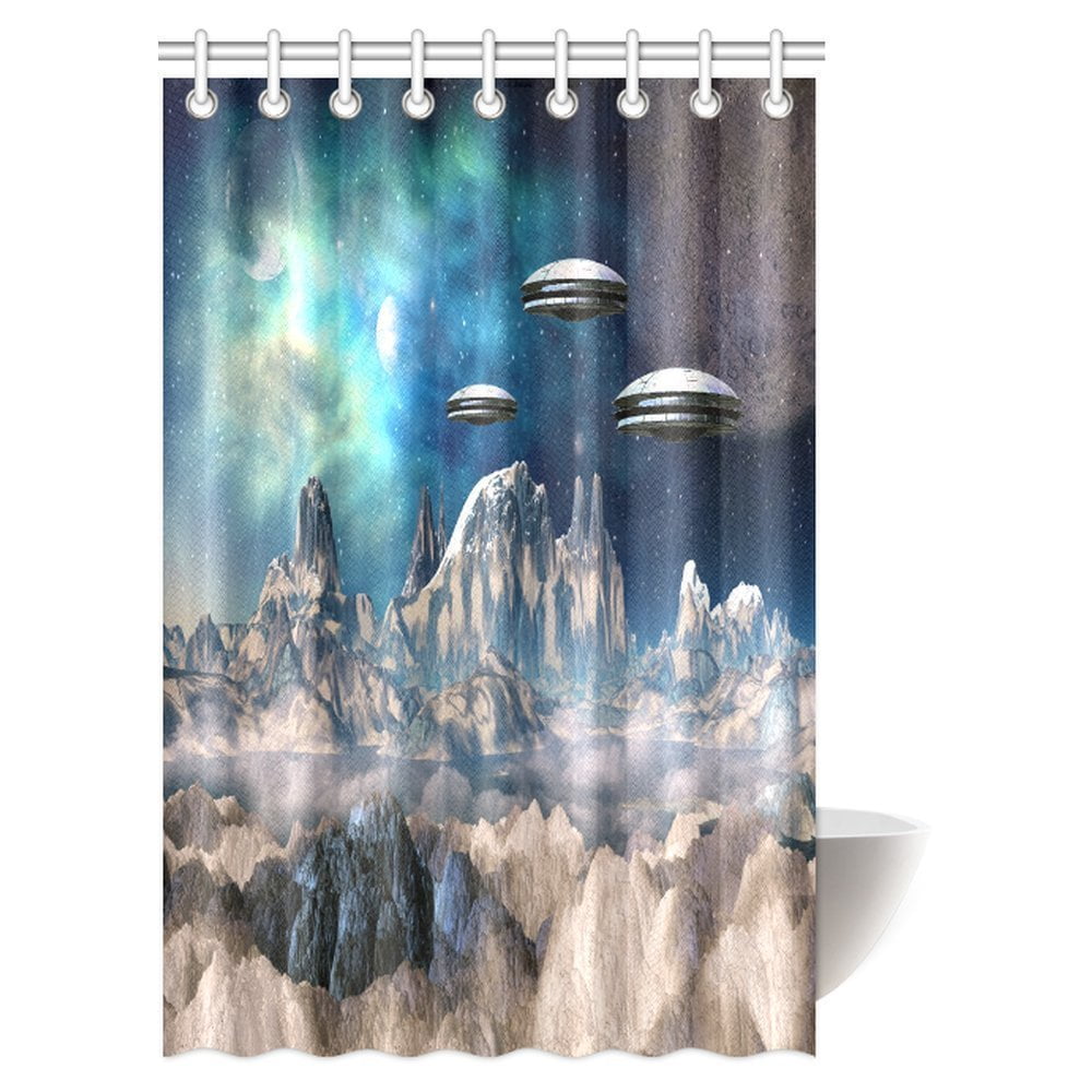 MYPOP Outer Space Shower Curtain, Fantasy Futuristic Science Fiction