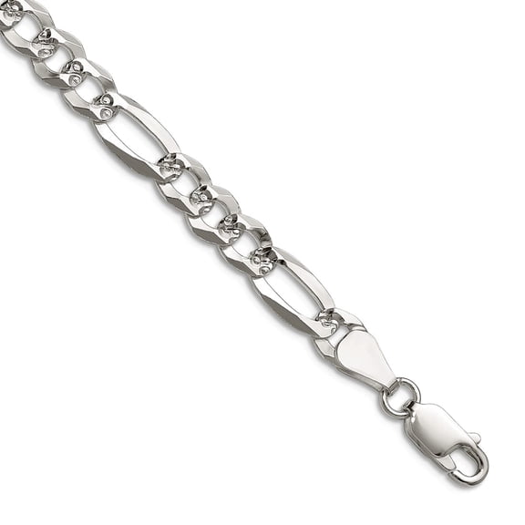 925 Sterling Silver 6.1mm Flat Sparkle-Cut Pave Figaro Chain Necklace 18 Inch Chain Necklace for Women and Men