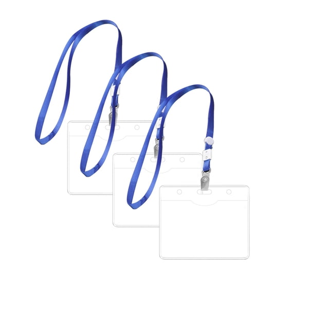 Less Than 5 Business Card Holder Breakaway Lanyards ID Holder Clear Name Card Case with Lanyards Plastic Blue