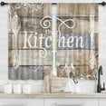 thumbnail image 3 of Kitchen Curtains Rustic Farmhouse 55x36 Inch Rod Pocket Country Short Small Barn Fork and Spoon Wooden Wood Plank Board Vintage Printed Cafe Window Curtains Drapes Treatment Fabric 2 Panels, 3 of 6