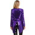 thumbnail image 2 of TiaoBug Woman's Magician Costume Tailcoat Tuxedo Jacket Sequins Long Sleeve Coat Circus Blazer Purple S, 2 of 7