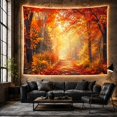 thumbnail image 6 of Autumn Forest With Vibrant Foliage on a Sunlit Dirt Path, Serene Rustic for Nature Lovers, Forest Wall Decor Art, Housewarming Gift, Tapestry Wall Hanging for Living Room and Bedroom, 6 of 7