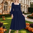 thumbnail image 2 of Fsgntruao Gothic Medieval Dress for Women Square Neck Long Bell Sleeve Solid Color Court Style Halloween Stage GownNavy,M, 2 of 9