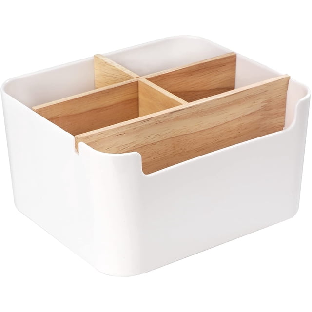 Organizador de escritorio multifuncional, portalápices con compartimentos extraíbles, caja de almacenamiento de madera para el hogar y la escuela