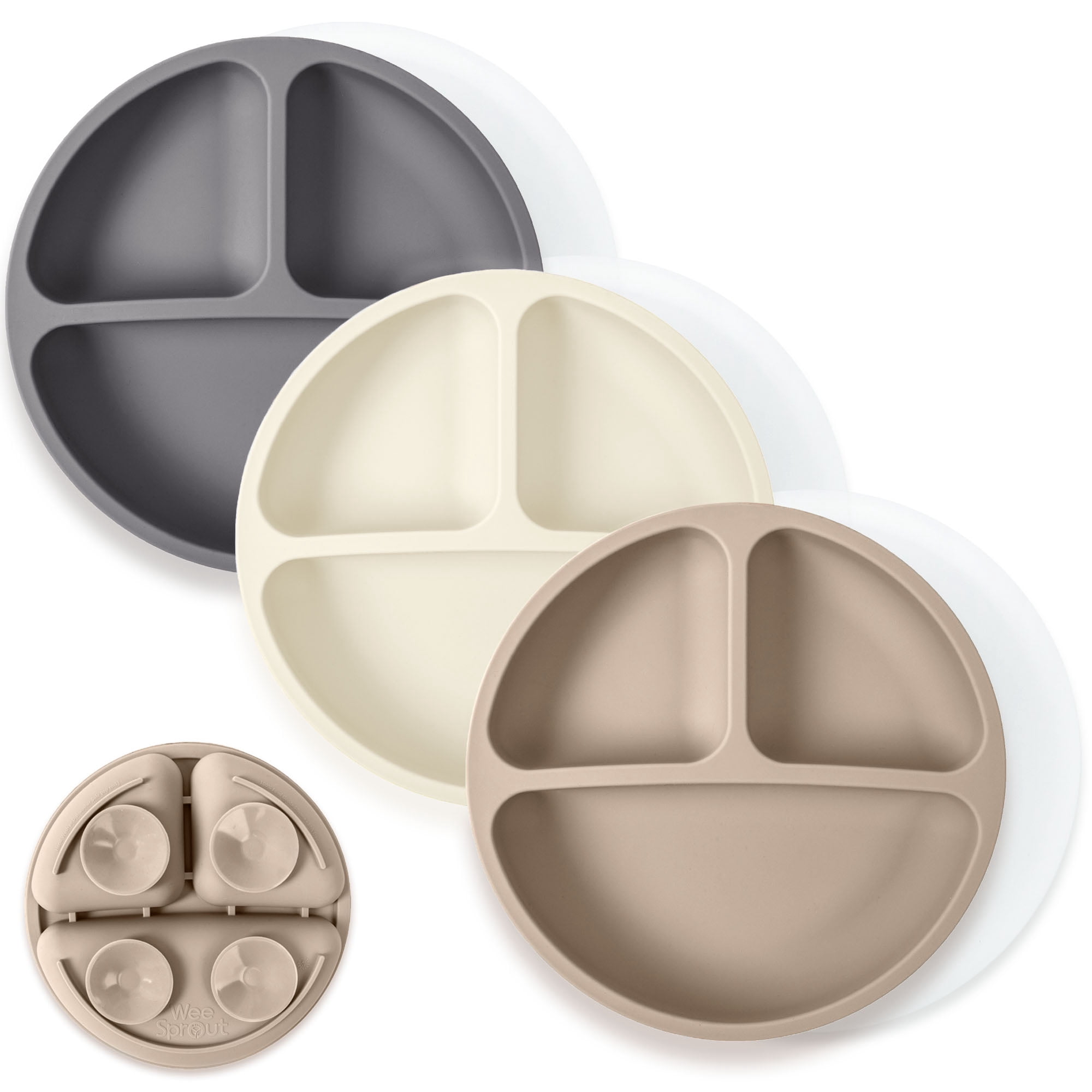 WeeSprout Suction Plates with Lids for Babies & Toddlers, 100% Silicone, Dinnerware Stays Put, 3-Pk