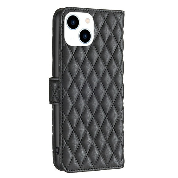 Allytech Heavt Duty Protective Wallet Case for iPhone 14 Plus, PU Leather Flip Folio Case Kickstand Card Holders & Cash Pocket Luxury Lines Diamond Pattern Stylish Case  for iPhone 14 Max, Black