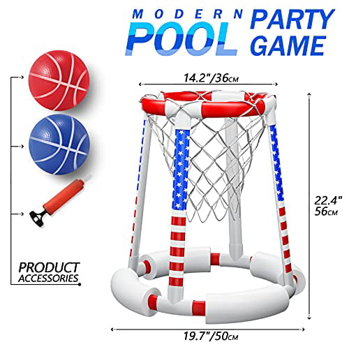 HAHAKEE Pool Basketball Hoop,Floating Basketball Hoop,Perfect for Competitive Water Baseketball Play,Include Hoop,2 Balls and Pump 