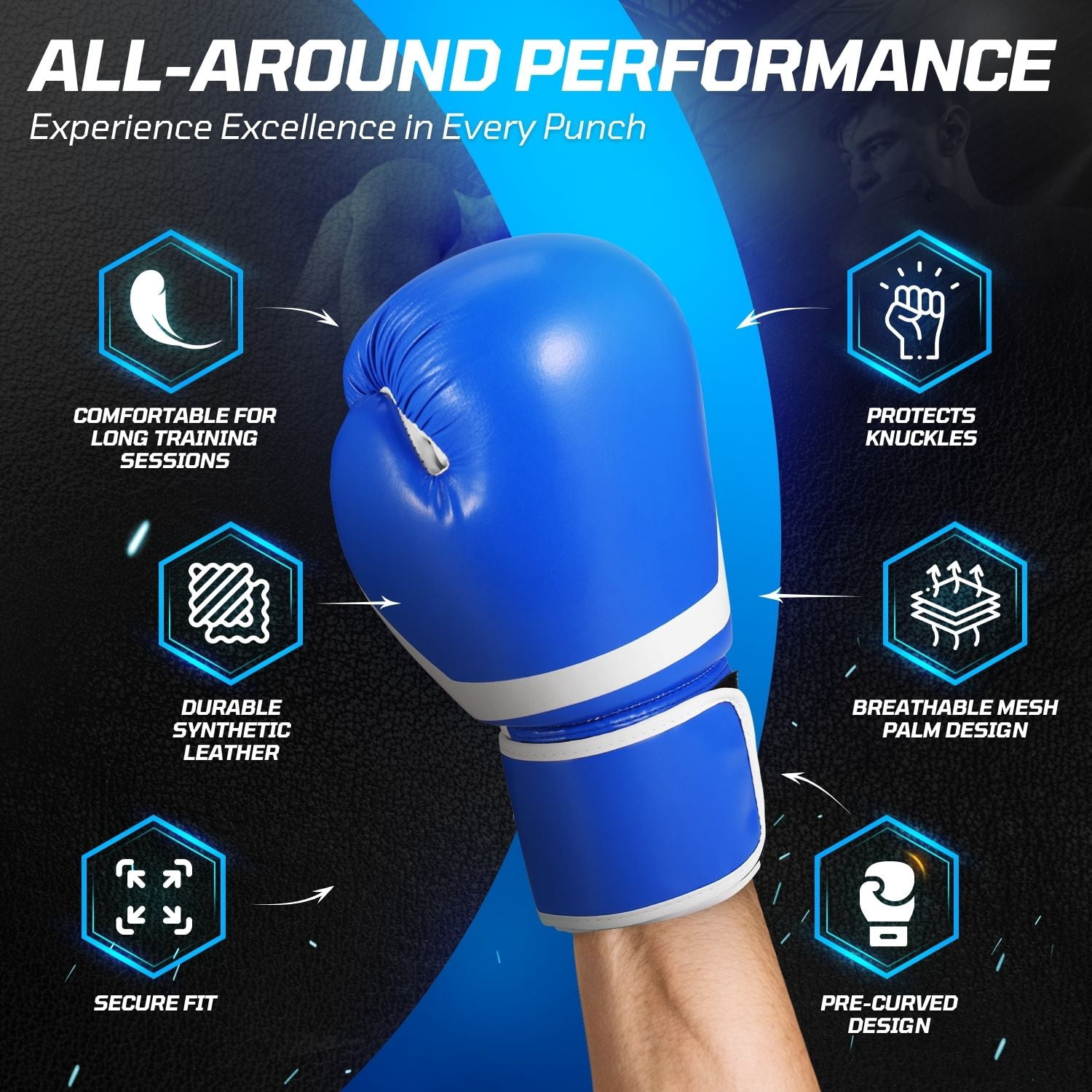 10 oz Boxing Sparring Training Gloves for Men, Youth, and Women, Boxing Gloves Punching Bag Gloves 10 Ounce for KickBoxing, MMA, Muay Thai, Training, Sparing, Bagwork with Wrist Wrap, Blue