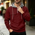 thumbnail image 2 of Sweatshirts for Men Hooded Quarter Zip Loose Pullover Winter Casual Patchwork Long Sleeve Sweatshirt with Pockets Daily Casual Athletic Wear, 2 of 7