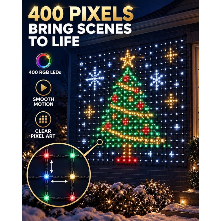 Windows App Control Screen Christmas LED House Net and Smart Outdoor Wall Curtain Light 400 LEDs 6 ...