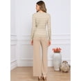 thumbnail image 3 of DARING DIVA Striped Round Neck Fall Winter Pullover Sweater Tops XS Beige, 3 of 6
