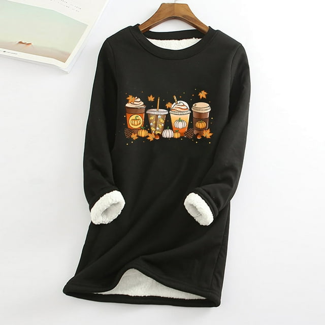 Hauts Mignons pour Femmes Col Rond Poche Épaissie Peluche Chaude Manches Longues Hauts Chemises pour Femmes en Liquidation