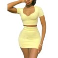 thumbnail image 3 of Txlixc Traje casual para mujer, manga corta, color sólido, tops cortos de corte bajo y falda corta de cintura alta Txlixc Moda, 3 of 9