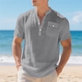 thumbnail image 2 of CUSTG Men Tshirts Summer Linen T Shirt Loose Casual Workwear Short Sleeve Tops Cozy Solid Color T-Shirts, 2 of 8