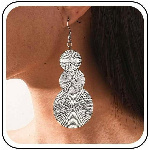 Vintage Long Disc Coin Dangle Earrings Gold Coin Earrings Round Hammered Disc Drop Earrings Geometric Circle Earrings for Women